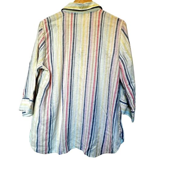CHICO'S Womens 2 Large Pastel Rainbow Stripe Shirt 100% Linen No Iron 3/4 Sleeve - Picture 3 of 9